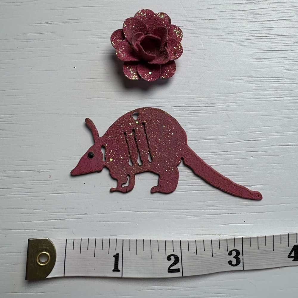 Pink Armadillo And Rose Metal Magnets - Set Of 2